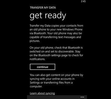 A screensot of the start page of Transafer My Data app.