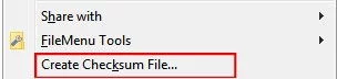 Screenshot of the Hashcheck option in Window's right-click menu.