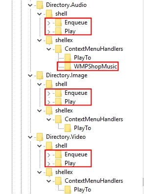 A screenshot showing windows media player subkeys inside the windows registry editor.