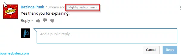 A screenshot showing a YouTube comment with a highlighted comment label.