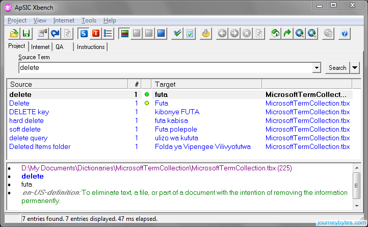 Screenhsot of ApSIC Xbench translation window.