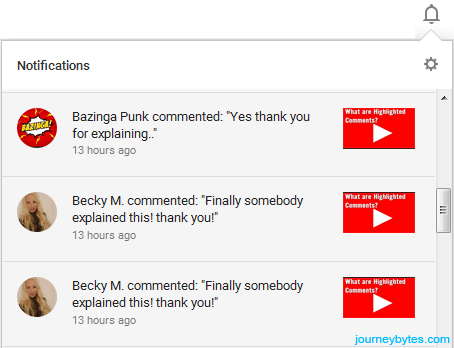A screenshot showing the latest comments on YouTube's notification bell window.
