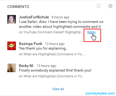 A screenshot of the comment section in the Reply YouTube dashboard.
