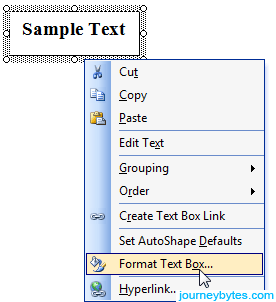 A screenshot showing the format text box menu in Word 2003 