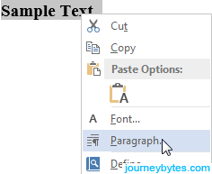 A screenshot showing options in Word's context menu