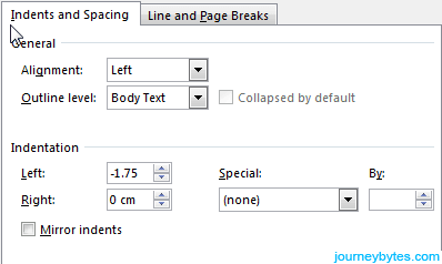 A screenshot showing Word's Paragraph settings window