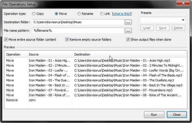 A screenshot of Foobar2000 file operations window.