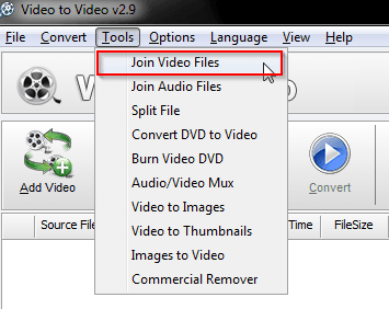 A screenshot showing the join video option in the toolbar menu of Video to Video.