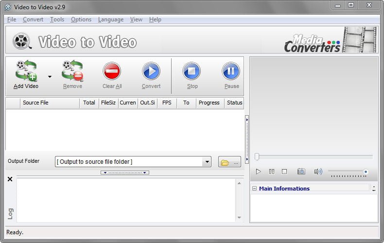 An image of the main window of Video to Video.