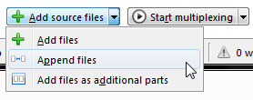 A screenshot of MKVToolNix's add source files button menu.