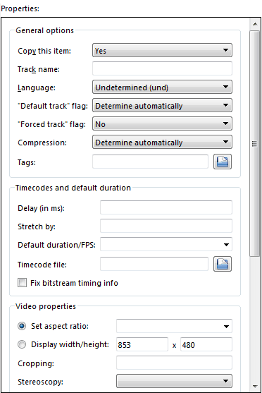 A screenshot of MKVToolNix's properties section.