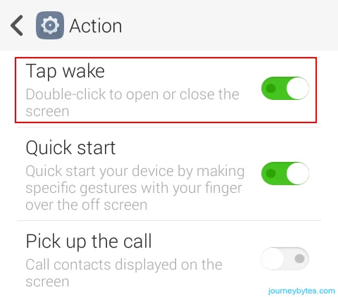 Screenshot of the tap to wake toggle in an android phone.