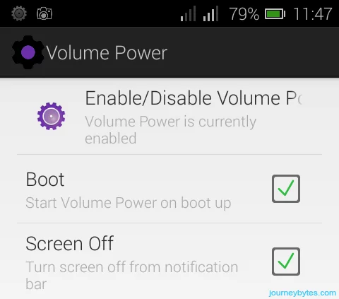 Screenshot of the volume to power app's options.