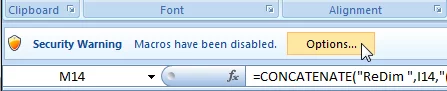 A screenshot showing the Macro warning in Microsoft Excel 2007.
