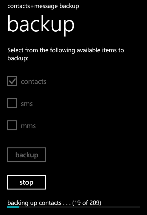 A screenshot showing the backup options.