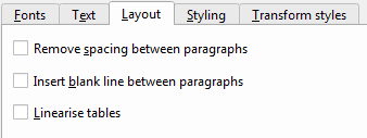 A screenshot of the layout settings in Calibre's book converter.