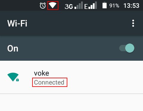 A screenshot showing a connected Wi-Fi network on an Android phone.
