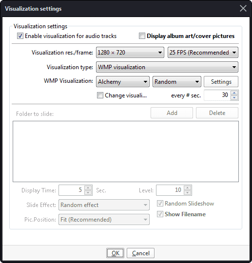 A screenshot of the Visualization settings window in PotPlayer.