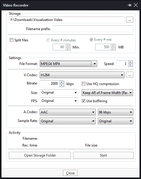 A screenshot of the Video recording settings window in PotPlayer.