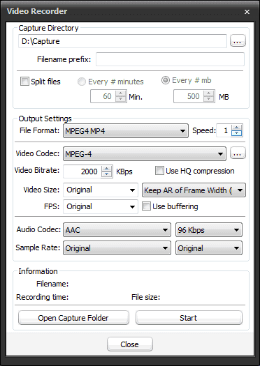 A screenshot showing the Video Recorder settings in PotPlayer