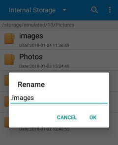 A screenshot showing a rename dialog for a folder in a file manager on an Android phone.