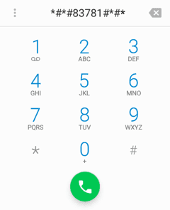 A screenshot showing a phone dialler with the engineer mode secret code.