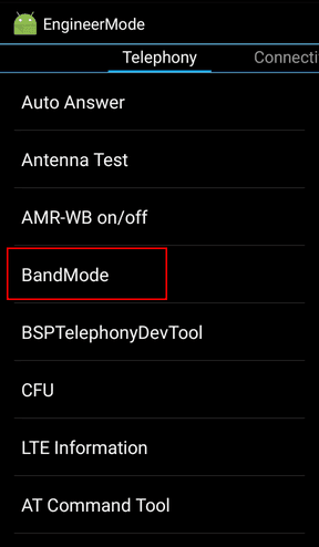 A screenshot showing the Band Mode option inside Engineer Mode.