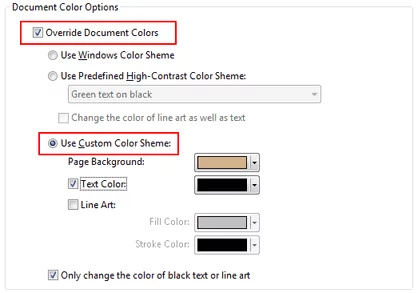 A screenshot showing the accessibility options in PDF Viewer