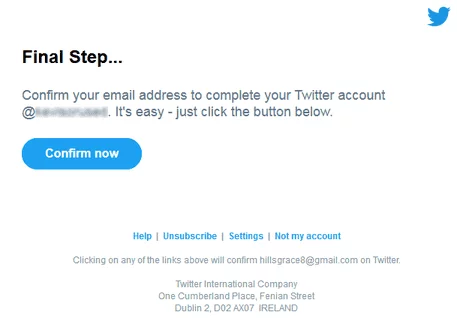 An image of Twitter email address update confirmation email.