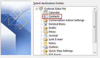 contacts destination folder