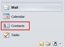view contacts outlook 2010