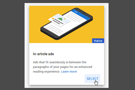 An image showing the inarticle ad option in Adsense.
