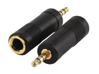 A picture showing a 6.3 mm female to 3.5 mm male jack adapter