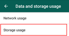 A screenshot showing WhatsApp storage usage option.