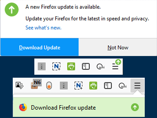 A screenshot showing firefox update notifications