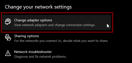 A screenshot showing the network adapter options in Windows 10