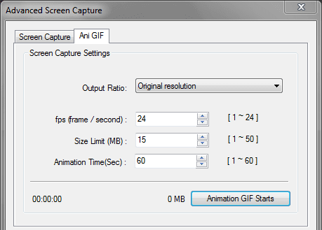 A screenshot of the advanced screen capture settings window of GOM Player.