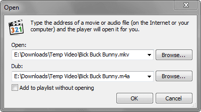 A screenshot showing the external audio loading window in MPC-HC.