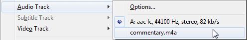 A screenshot showing the audio track context menu in MPC-HC.