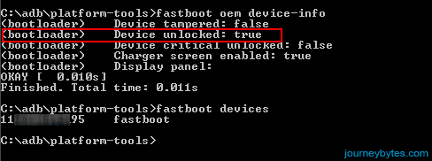 A screenshot showing a CMD window confirming the bootloader has been unlocked.