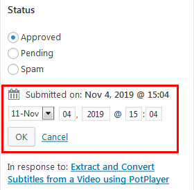 Comment submission date in wordpress.