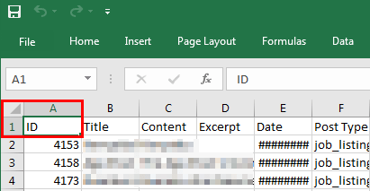 An image showing a Microsoft Excel spreadsheet with the first cell highlighted.