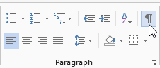 screenshot showing the pilcrow button in Microsoft word