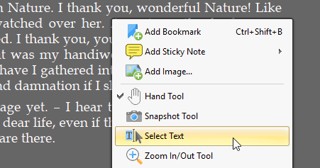 Selecting text in full screen mode in PDF-Xchange