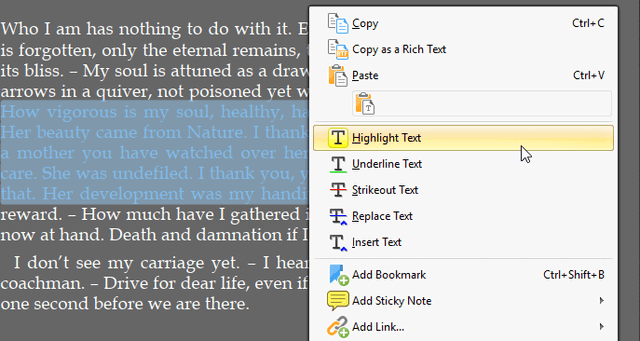 Text annotation tools available in PDF-Xchange's full screen mode