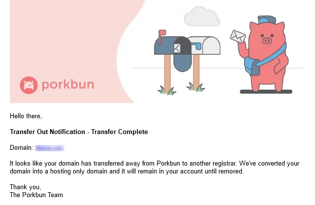 Porkbun Transfer Complete Email