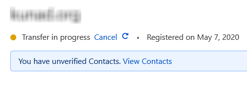 Cloudflare Registrar unverified contacts message