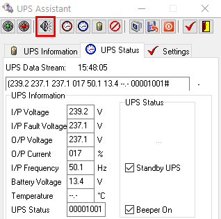 An image showing the beeper alarm toggle in UPS Assistant.
