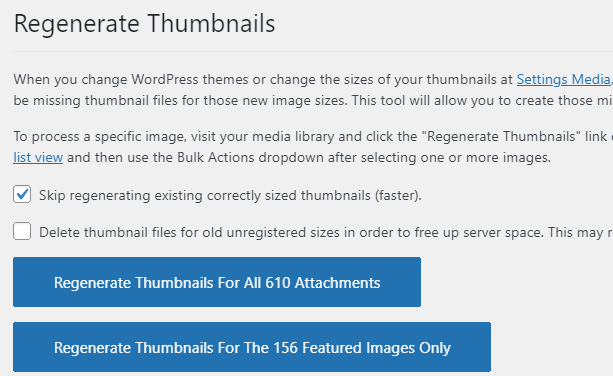 A screenshot of the Regenerate Thumbnails plugin's page.