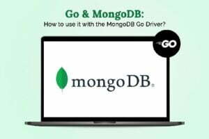 An image of a laptop with the MongoDB logo on its screen.